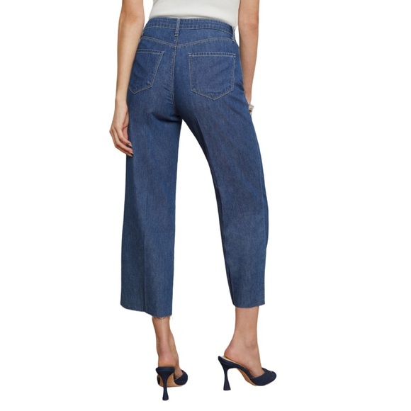 L'AGENCE Wanda Wide Leg High Rise Crop Uncut Hem Frisco Indigo Blue Wash Size 30 - Picture 2 of 11